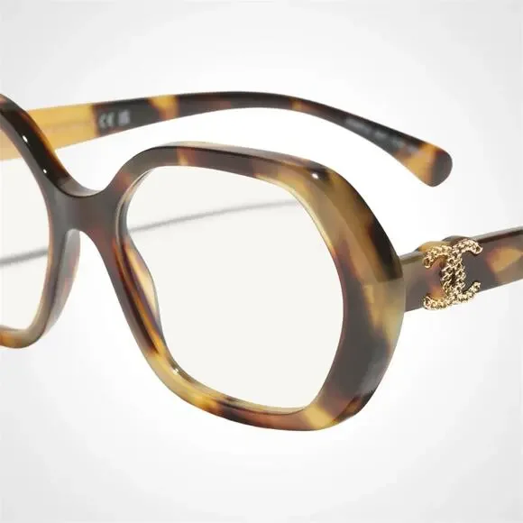 New CHANEL Eyeglasses Brown Gold Chain CC Square Acetate Womens - Picture 4 of 6